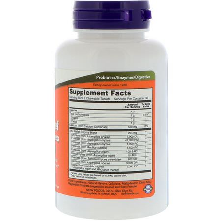 Now Foods, Acid Relief with Enzymes, 60 Chewables:ارتداد الإغاثة, الهضم