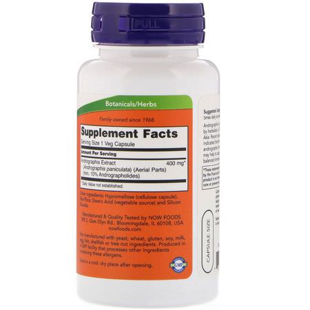 Now Foods, Andrographis Extract, 400 mg, 90 Veg Capsules:أنفلونزا, سعال
