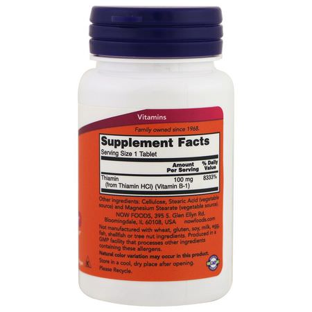 Now Foods, B-1, 100 mg, 100 Tablets:فيتامين ب, الفيتامينات