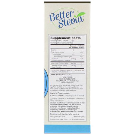 Now Foods, Better Stevia, Balance with Chromium & Inulin, 100 Packets, (1.1 g) Each:ستيفيا, المحليات