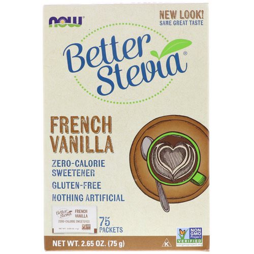 Now Foods, BetterStevia, Zero Calorie Sweetener, French Vanilla, 75 Packets, (1 g) Each فوائد