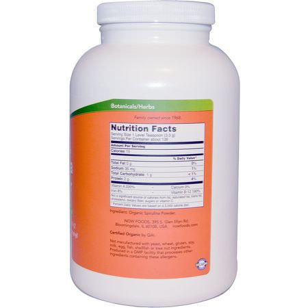 Now Foods, Certified Organic Spirulina Powder, 1 lb (454 g):سبير,لينا, الطحالب