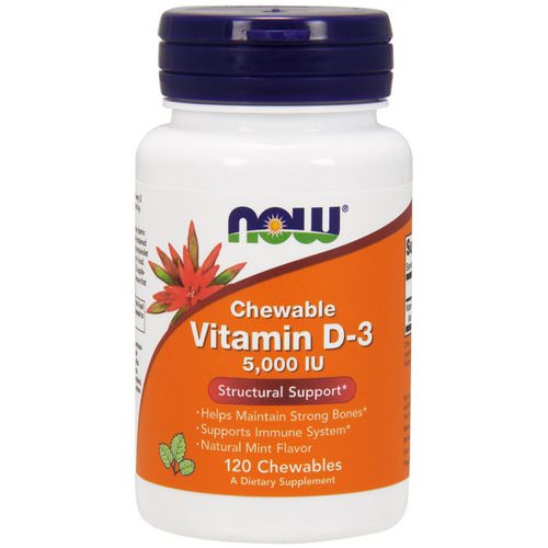 Now Foods, Chewable Vitamin D-3, Natural Mint Flavor, 5,000 IU, 120 Chewables فوائد