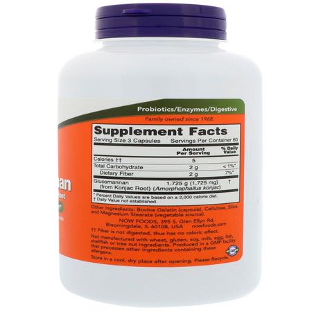 Now Foods, Glucomannan, 575 mg, 180 Capsules:Glucomannan, الألياف