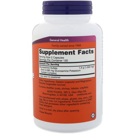 Now Foods, Glucosamine Sulfate, 750 mg, 240 Capsules:الجل,ك,زامين, المفصل