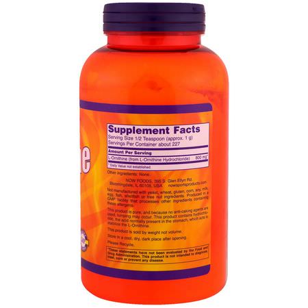 Now Foods, L-Ornithine Pure Powder, 8 oz (227 g):L-Ornithine,الأحماض الأمينية