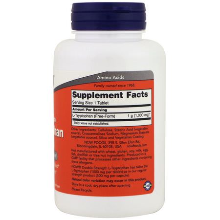 Now Foods, L-Tryptophan, Double Strength, 1,000 mg, 60 Tablets:L-Tryptophan, Sleep