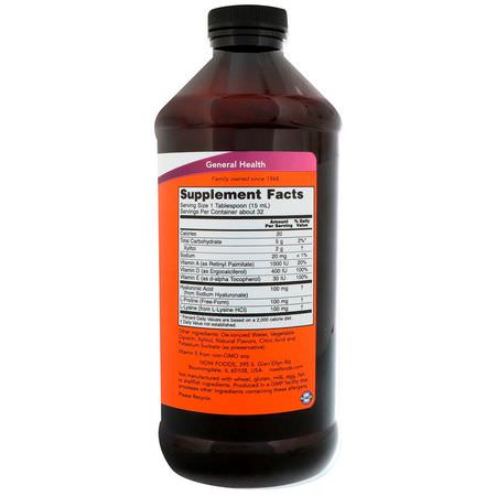 Now Foods, Liquid Hyaluronic Acid, Berry Flavor, 100 mg, 16 fl oz (473 ml):حمض الهيال,ر,نيك, الأظافر