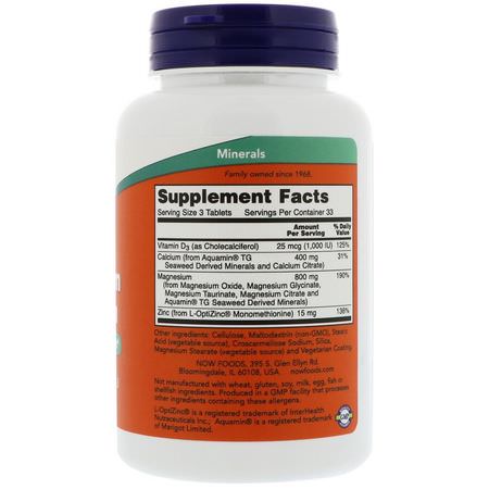 Now Foods, Magnesium & Calcium, Reverse 2:1 Ratio with Zinc and Vitamin D-3, 100 Tablets:فيتامين D, الفيتامينات