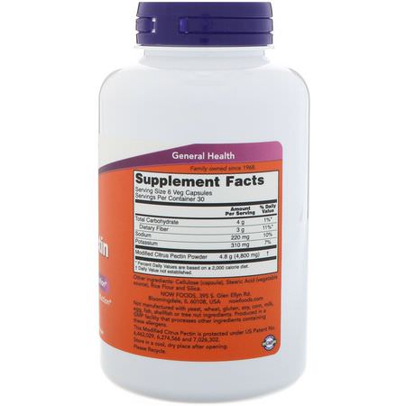 Now Foods, Modified Citrus Pectin, 800 mg, 180 Veg Capsules:البكتين, الألياف