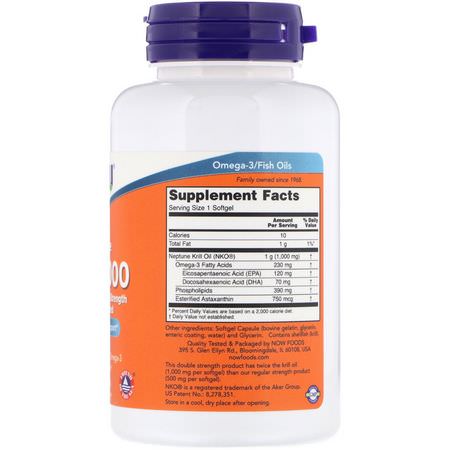 Now Foods, Neptune Krill 1000, Double Strength, 1000 mg, 60 Softgels:Krill Oil, Omegas EPA DHA