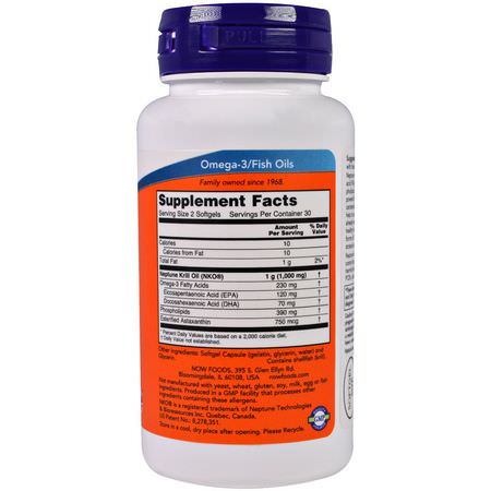 Now Foods, Neptune Krill Oil, 500 mg, 60 Softgels:Krill Oil, Omegas EPA DHA