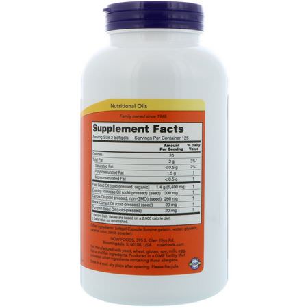 Now Foods, Omega 3-6-9, 1000 mg, 250 Softgels:تركيبات Omega 3-6-9, EFA