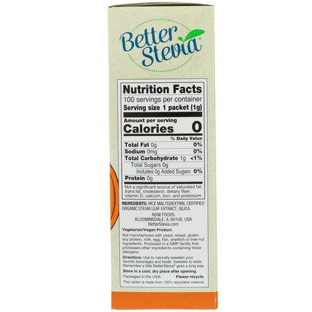 Now Foods, Organic Better Stevia, Zero-Calorie Sweetener, Original, 100 Packets, 3.5 oz (100 g):ستيفيا, المحليات