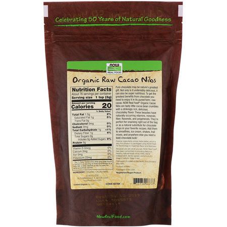 Now Foods, Organic, Raw Cacao Nibs, 8 oz (227 g):خبز الش,ك,لاتة, الخلطات