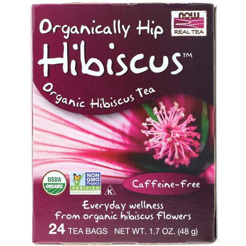Now Foods, Organic Real Tea, Organically Hip Hibiscus, Caffeine-Free, 24 Tea Bags, 1.7 oz (48 g) فوائد