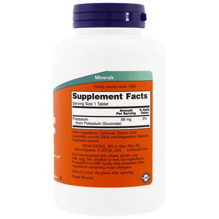 Now Foods, Potassium Gluconate, 99 mg, 250 Tablets:الب,تاسي,م ,المعادن