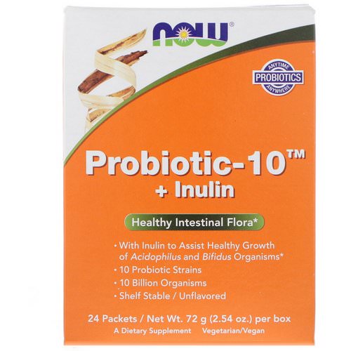 Now Foods, Probiotic-10 + Inulin, Unflavored, 24 Packets, 2.54 oz (72 g) فوائد