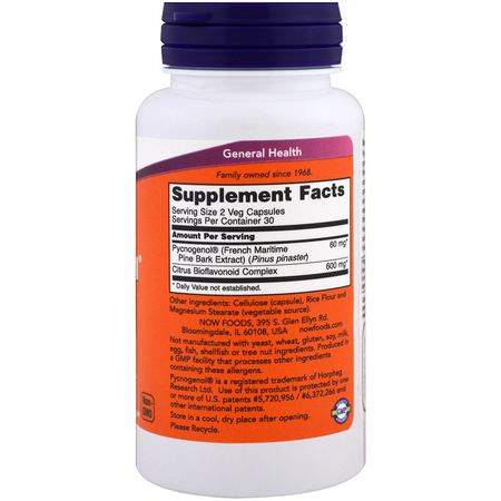 Now Foods, Pycnogenol, 30 mg, 60 Veg Capsules:Pycnogenol, Pine Bark Extract