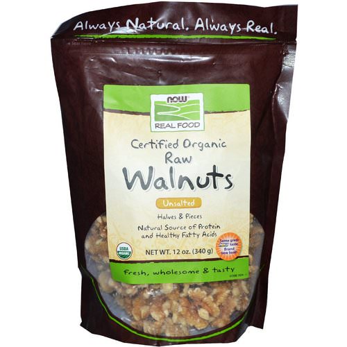 Now Foods, Real Food, Certified Organic Raw Walnuts, Unsalted, 12 oz (340 g) فوائد