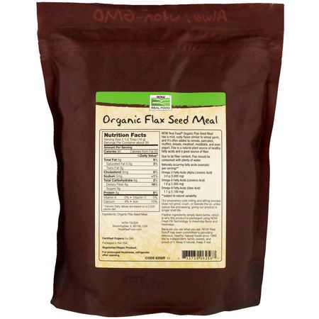 Now Foods, Real Food, Organic, Flax Seed Meal, 1.4 lbs (624 g):بذ,ر الكتان