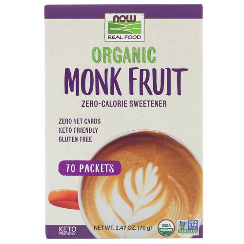 Now Foods, Real Food, Organic Monk Fruit Zero-Calorie Sweetener, 70 Packets, 2.47 oz (70 g) فوائد
