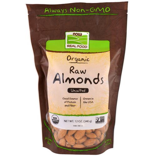 Now Foods, Real Food, Organic Raw Almonds, Unsalted, 12 oz (340 g) فوائد