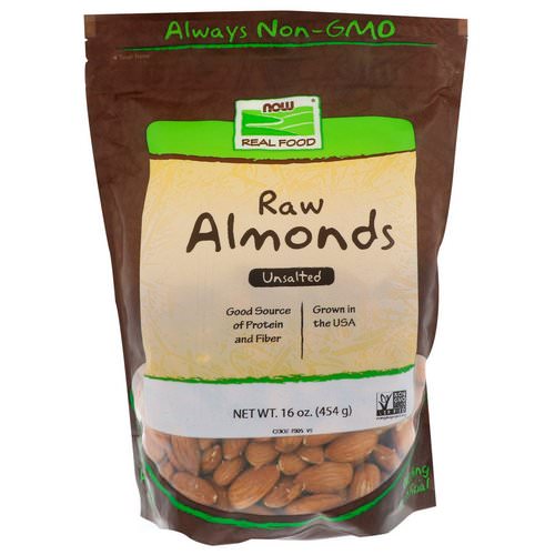 Now Foods, Real Food, Raw Almonds, Unsalted, 16 oz (454 g) فوائد