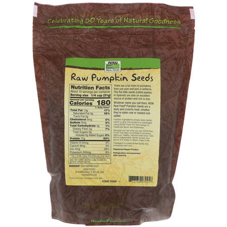 Now Foods, Real Food, Raw Pumpkin Seeds, Unsalted, 16 oz (454 g):Pepitas, بذ,ر القرع