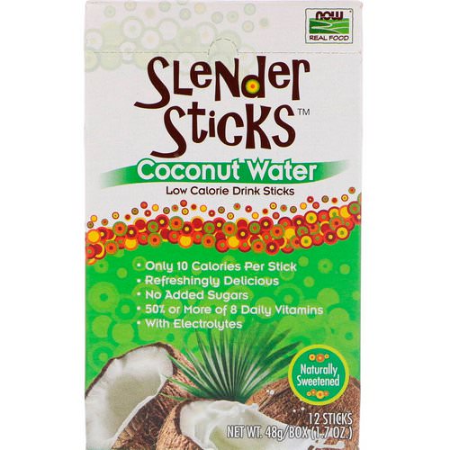 Now Foods, Real Food, Slender Sticks Coconut Water, 12 Sticks, 4 g Each فوائد