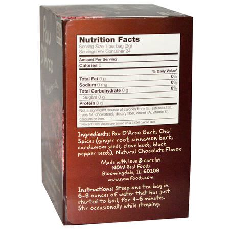 Now Foods, Real Tea, Pau D'Arco, Caffeine-Free, 24 Tea Bags, 1.7 oz (48 g):شاي طبي, شاي أعشاب