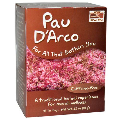 Now Foods, Real Tea, Pau D'Arco, Caffeine-Free, 24 Tea Bags, 1.7 oz (48 g) فوائد