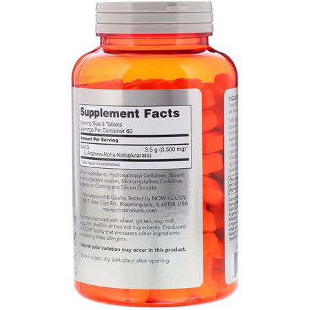 Now Foods, Sports, AAKG 3500, Amino Acids, 180 Tablets:AAKG Arginine Alpha-Ketoglutarate,الأحماض الأمينية