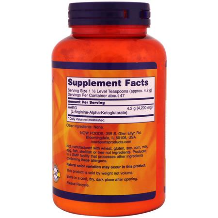 Now Foods, Sports, AAKG Pure Powder, 7 oz (198 g):AAKG Arginine Alpha-Ketoglutarate,الأحماض الأمينية