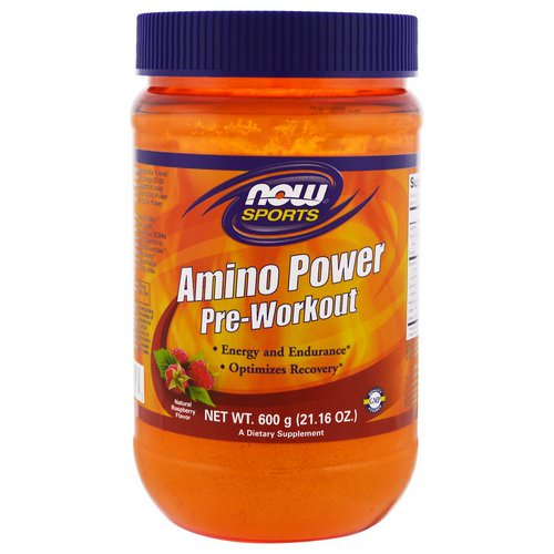 Now Foods, Sports, Amino Power Pre-Workout, Natural Raspberry Flavor, 1.3 lbs (600 g) فوائد