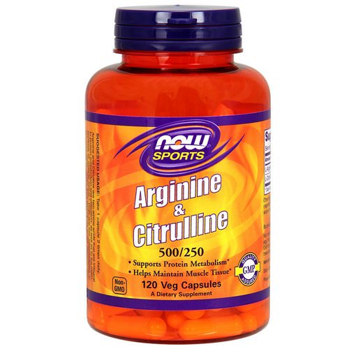 Now Foods, Sports, Arginine & Citrulline, 500 mg /250 mg, 120 Veg Capsules فوائد