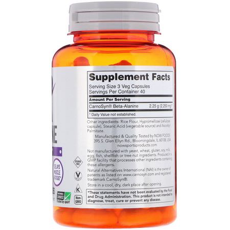Now Foods, Sports, Beta-Alanine, Endurance, 750 mg, 120 Veg Capsules:Beta Alanine,الأحماض الأمينية