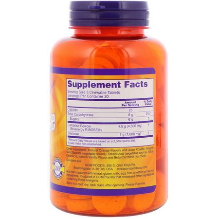Now Foods, Sports, D-Ribose, Chewable, Natural Orange Juice Flavor, 1,500 mg, 90 Tablets:D-Ribose, المكملات الغذائية