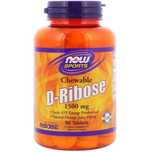 Now Foods, Sports, D-Ribose, Chewable, Natural Orange Juice Flavor, 1,500 mg, 90 Tablets فوائد