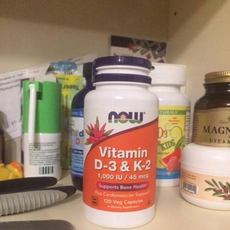 Now Foods, Vitamin D-3 & K-2, 1,000 IU / 45 mcg, 120 Veg Capsules