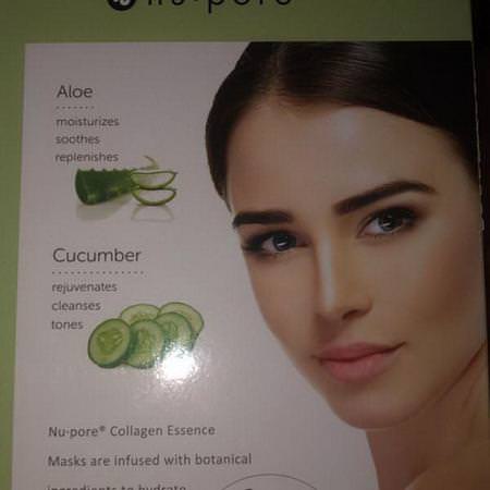 Nu-Pore, Collagen Essence Face Mask Set, Aloe & Cucumber, 2 Single-Use Masks, 0.85 fl oz (25 g) Each
