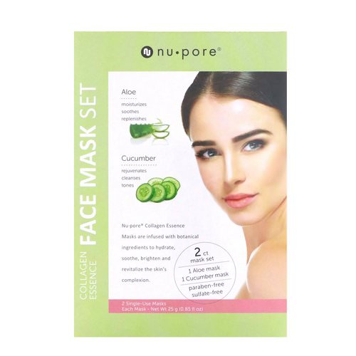 Nu-Pore, Collagen Essence Face Mask Set, Aloe & Cucumber, 2 Single-Use Masks, 0.85 fl oz (25 g) Each فوائد