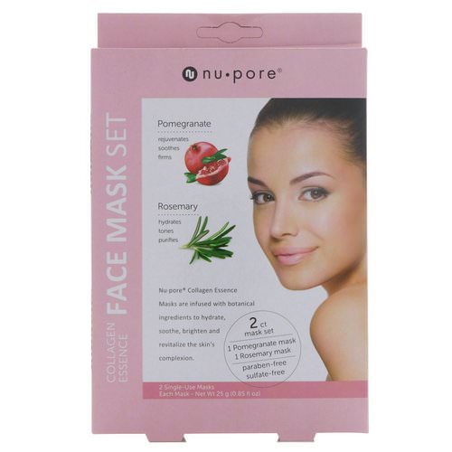 Nu-Pore, Collagen Essence Face Mask Set, Pomegranate & Rosemary, 2 Single-Use Masks, 0.85 fl oz (25 g) Each فوائد