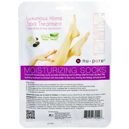Nu-Pore, Moisturizing Socks, Shea Butter & Aloe Vera Extract, 1 Pair:العناية بالقدم, حمام