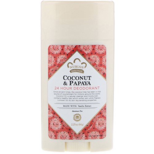 Nubian Heritage, 24 Hour Deodorant, Coconut & Papaya with Vanilla Oil, 2.25 oz (64 g) فوائد