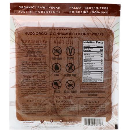NUCO, Organic Coconut Wraps, Cinnamon, 5 Wraps (14 g) Each:الأغطية, الخبز