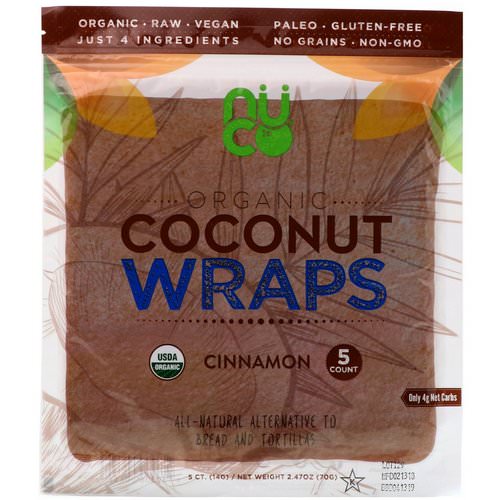 NUCO, Organic Coconut Wraps, Cinnamon, 5 Wraps (14 g) Each فوائد