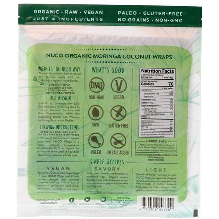 NUCO, Organic Coconut Wraps, Moringa, 5 Wraps (14 g) Each:يلف, خبز