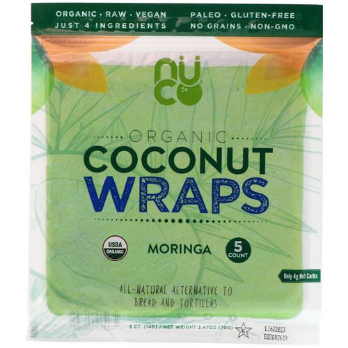 NUCO, Organic Coconut Wraps, Moringa, 5 Wraps (14 g) Each فوائد