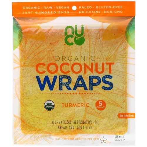 NUCO, Organic Coconut Wraps, Turmeric, 5 Wraps (14 g) Each فوائد